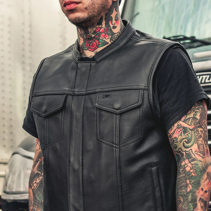 Sharp Shooter (Black) Motorcycle Leather Vest