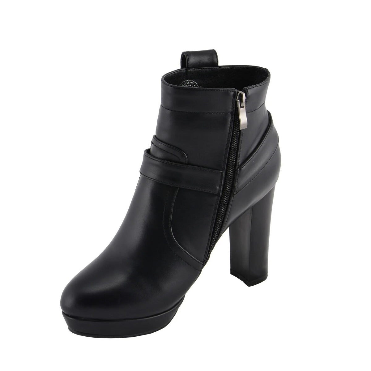 Womens Black Harness Ankle Boot with Block Heel