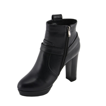Womens Black Harness Ankle Boot with Block Heel