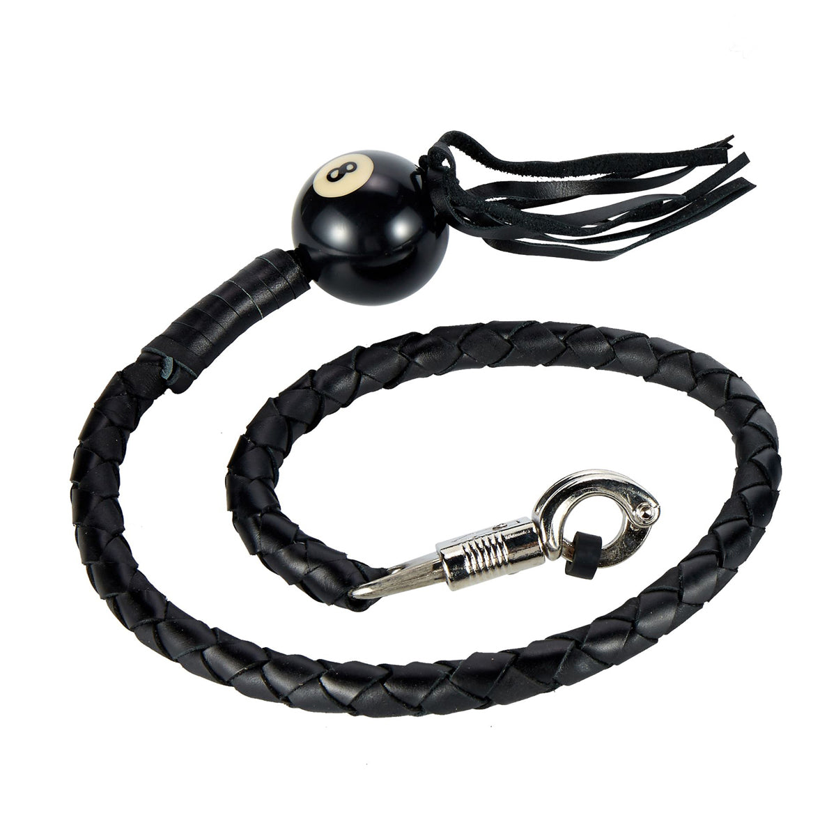 All Black Fringed Get Back Whip W/ 8 Ball