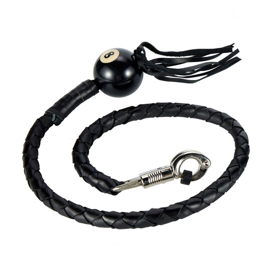 All Black Fringed Get Back Whip W/ 8 Ball