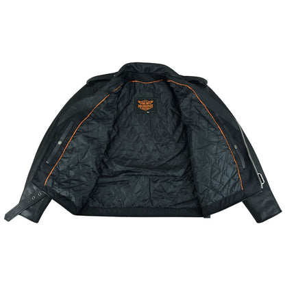 Classic Biker Police Motorcycle MC Jacket Concealed Gun Pockets Naked Cowhide Leather Heavy Duty