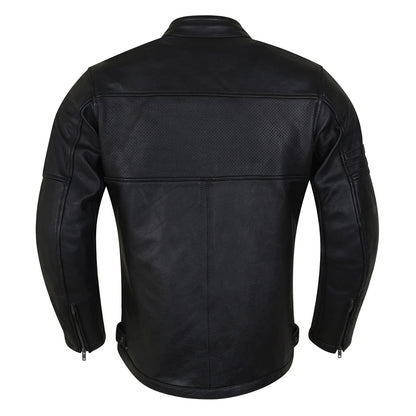 Men's Commuter Cafe Racer Motorcycle Leather Jacket with Armor