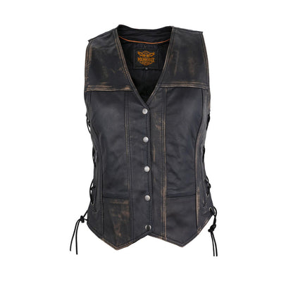 Milwaukee Riders Womens Distressed Brown Naked Cowhide Leather Vest