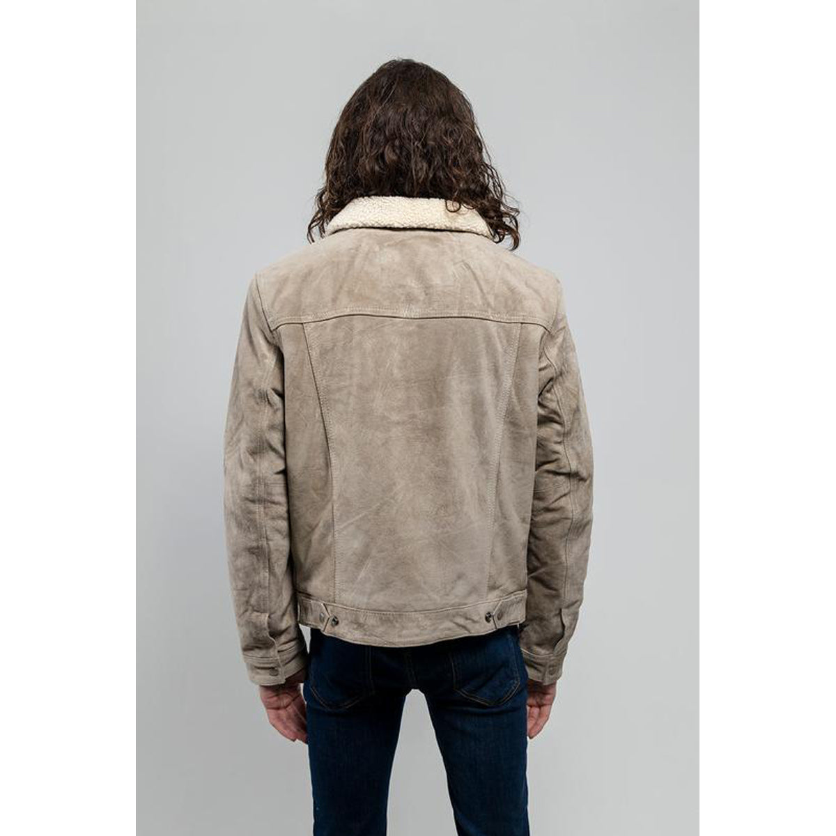 Luke - Men's Faux Shearling Cow Suede Jacket (Taupe)
