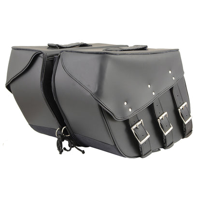 Black PVC Zip Off Large Chrome Studded Motorcycle Saddlebag