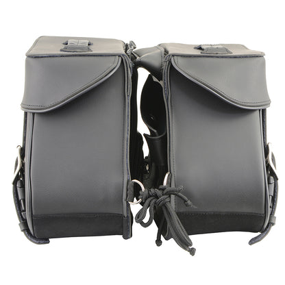Black Zip-Off Large Double Strap PVC Throw Over Saddle Bag