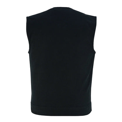Men's Black Denim Collarless Vest