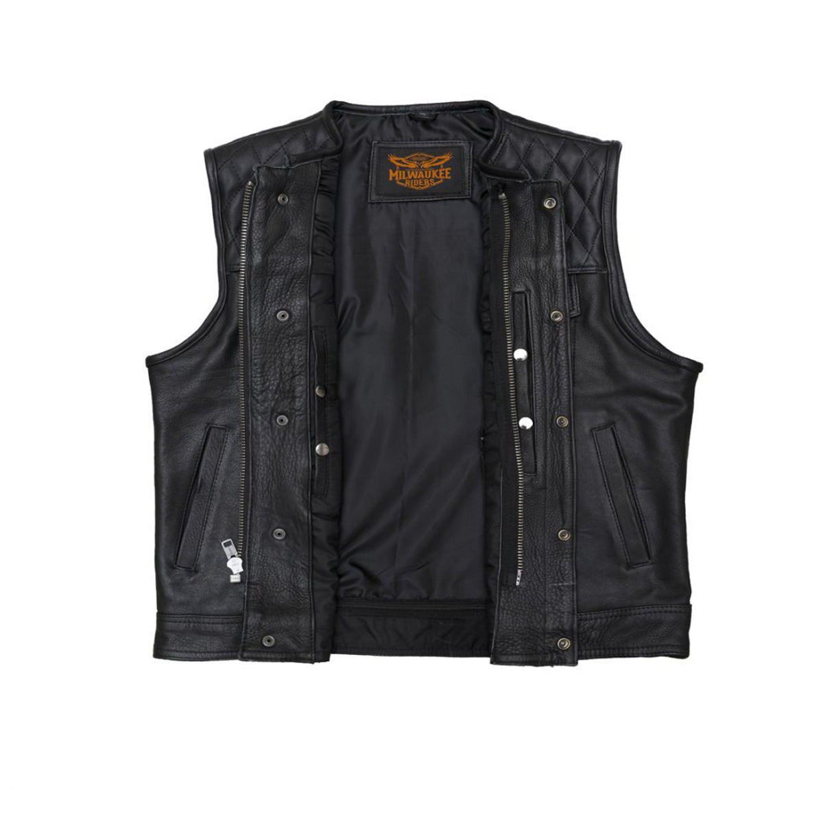 Men's Zippered 1/2" Collar Motorcycle Club Vest with Diamond Padding on Shoulder
