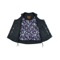 Women Vest Purp Paisley Lining Side Laces Conceal Pockets