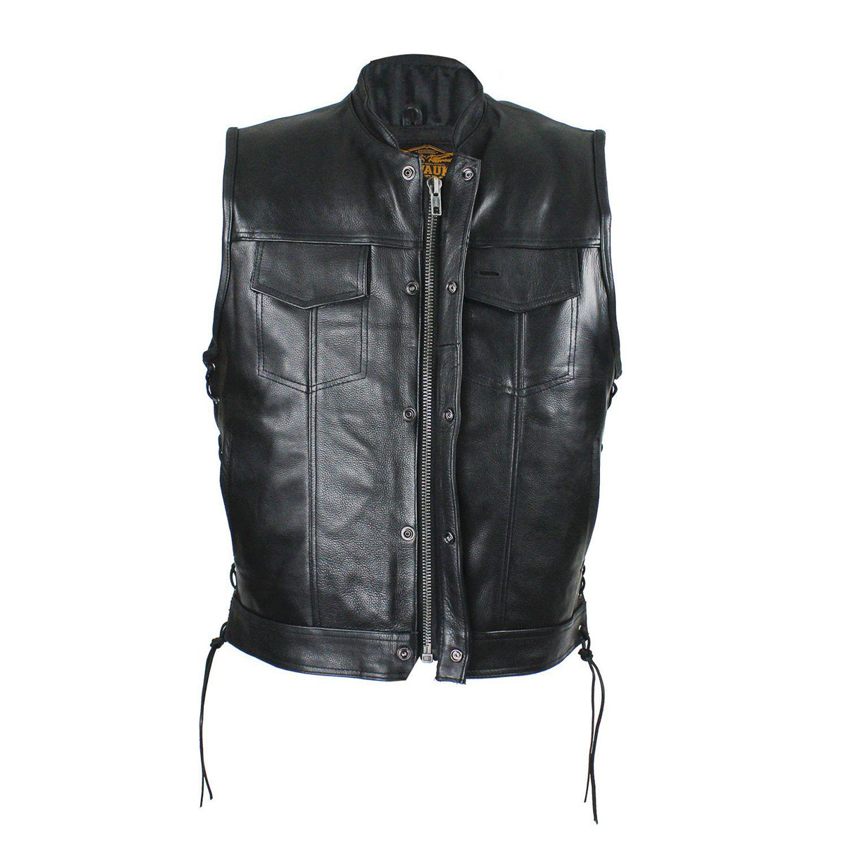 Men's Leather Gun Pocket Vest with Side Laces By Milwaukee Riders