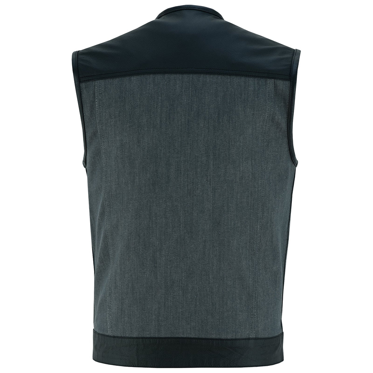 Men's Grey Denim & Leather Motorcycle Vest with CCW Pockets