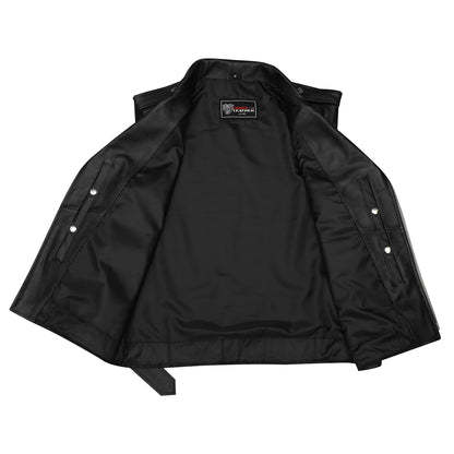 Men's Premium Naked Leather Classic Motorcycle Vest Plain Side & Belted Waist