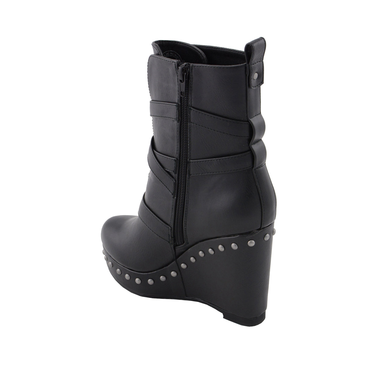 Womens Black Triple Strap Boot with Platform Wedge