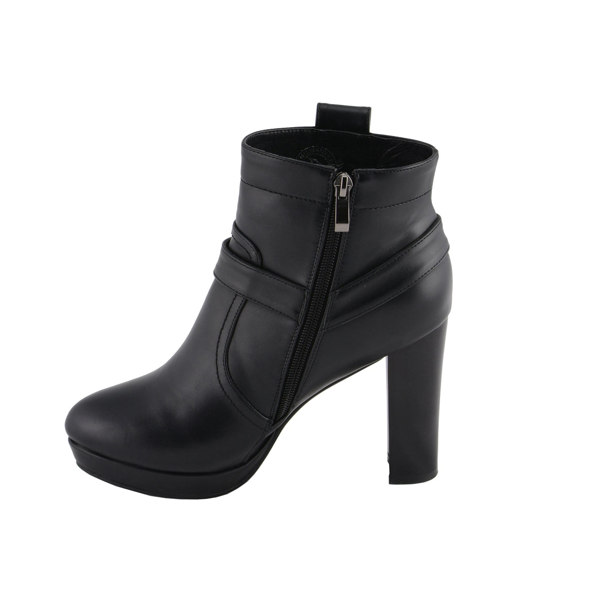 Womens Black Harness Ankle Boot with Block Heel