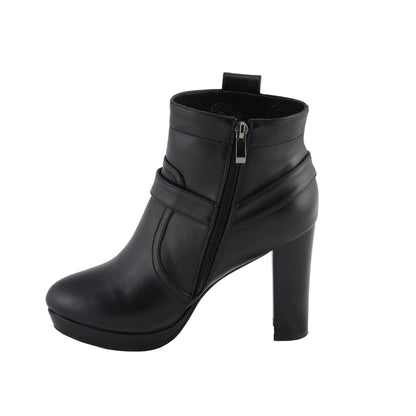 Womens Black Harness Ankle Boot with Block Heel