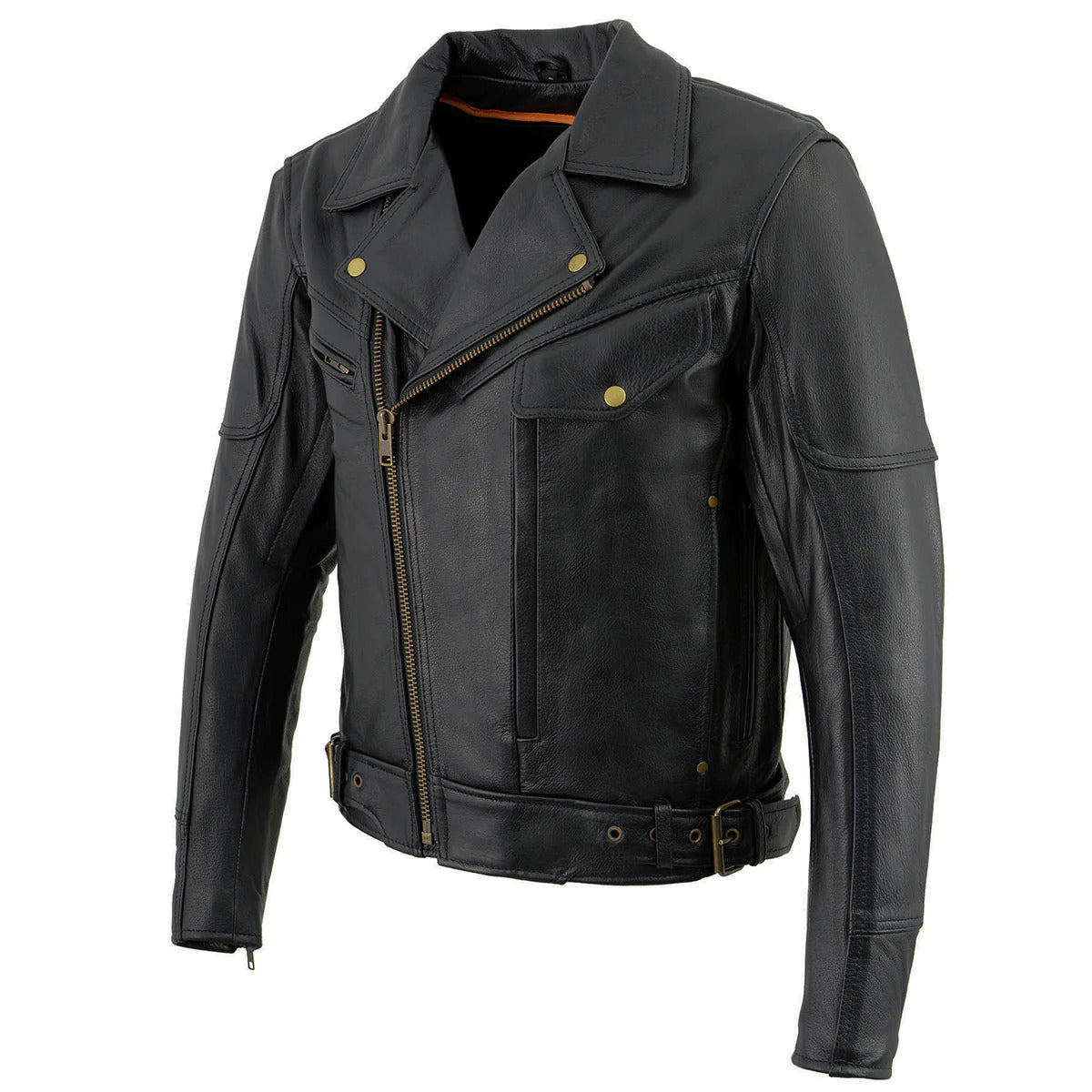 Black Genuine Leather Motorcycle Jacket for Men, 1.3mm Thick Police Style Biker Jacket