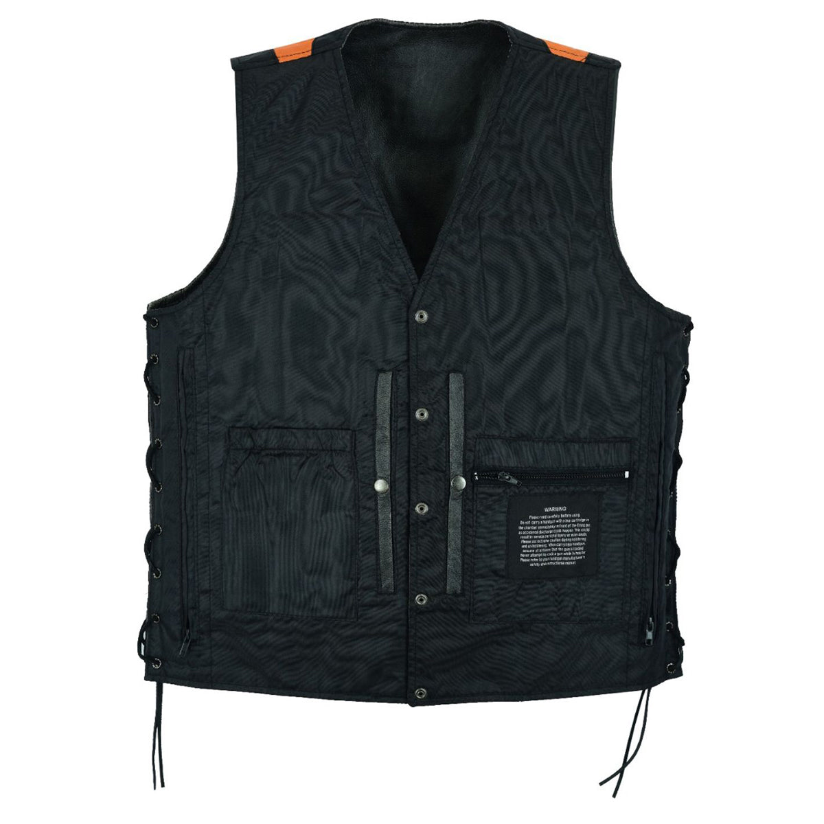 Men's Gray Motorcycle Vest Side Laces, Snap Front
