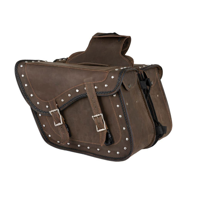 Genuine Vintage Brown Naked Leather Concealed Carry Saddlebag with Braid