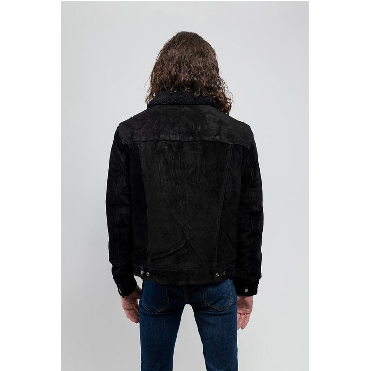 Luke - Men's Faux Shearling Cow Suede Jacket (Black)