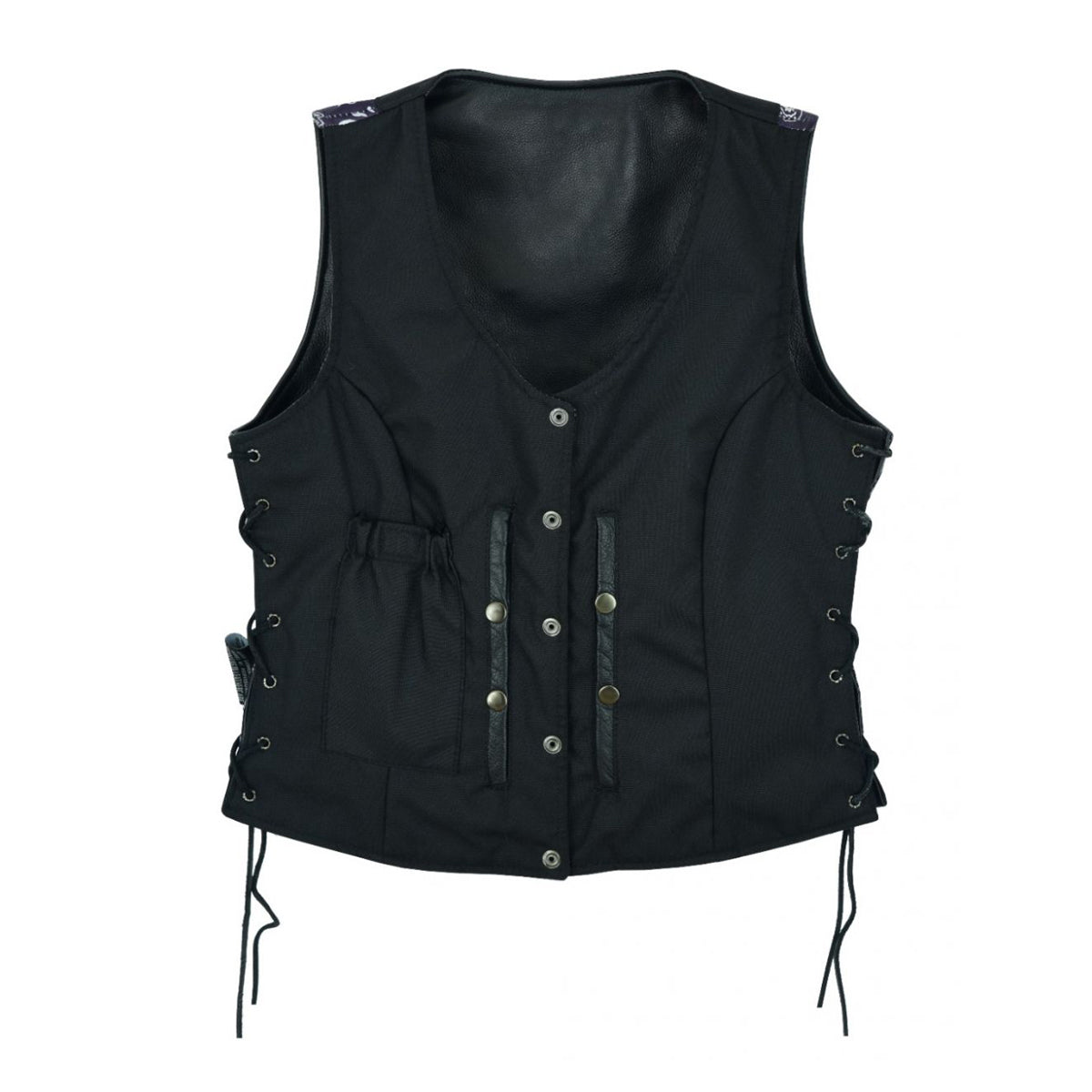 Women Vest Purp Paisley Lining Side Laces Conceal Pockets