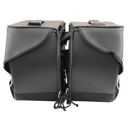 Black PVC Zip Off Large Chrome Studded Motorcycle Saddlebag