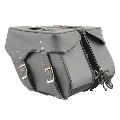 Black Zip-Off Large Double Strap PVC Throw Over Saddle Bag