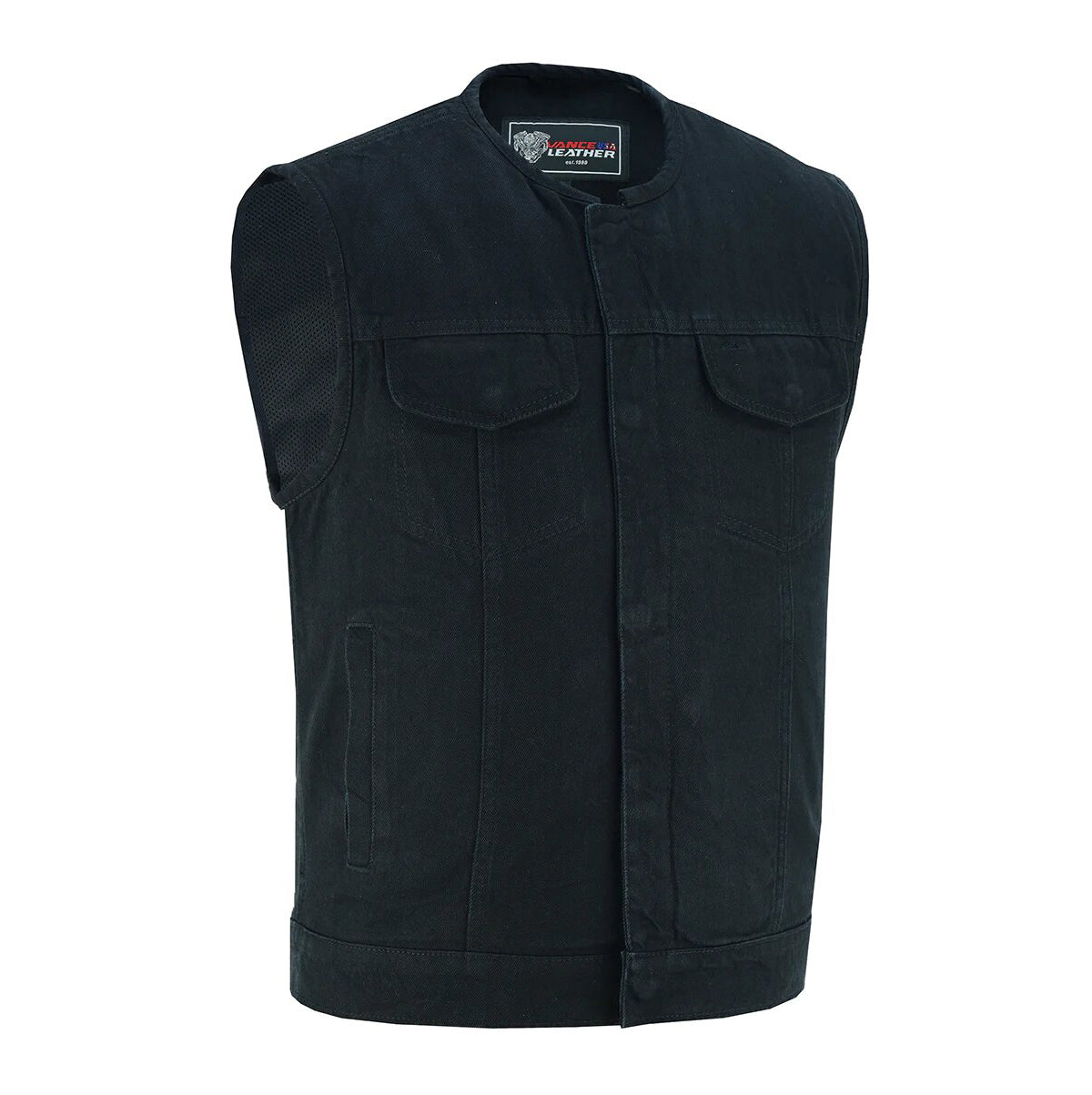 Men's Black Denim Collarless Vest