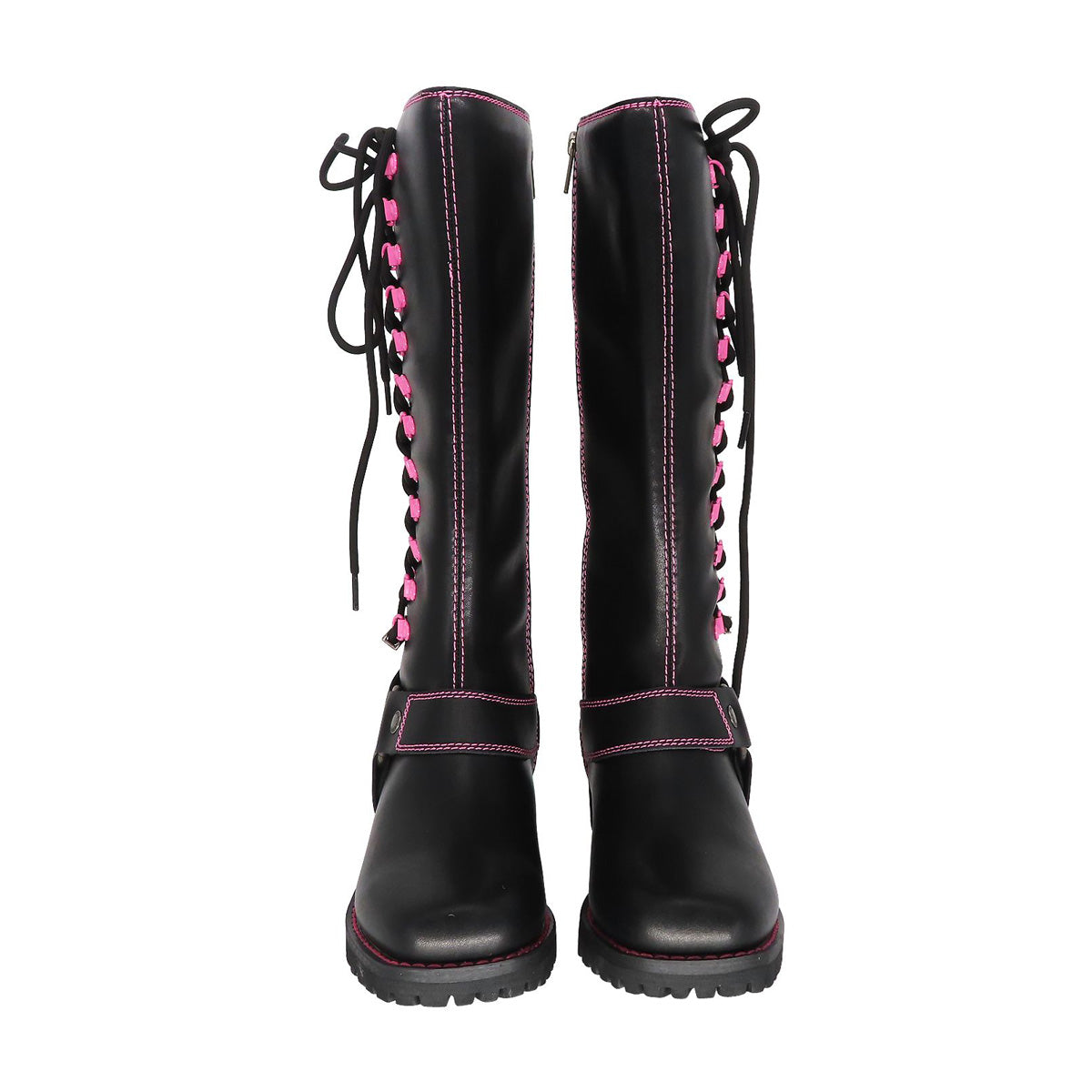 Milwaukee Riders Women Biker Long Boots with Pink Laces