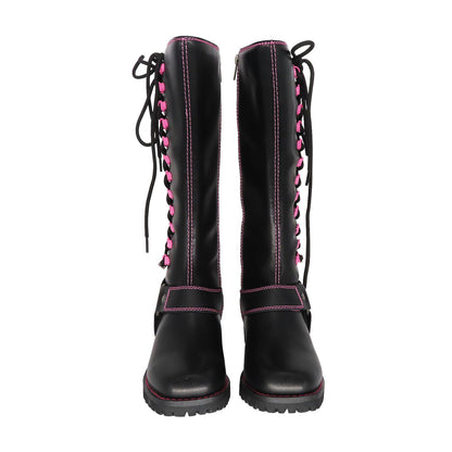 Milwaukee Riders Women Biker Long Boots with Pink Laces