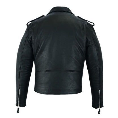 Classic Biker Police Motorcycle MC Jacket Concealed Gun Pockets Naked Cowhide Leather Heavy Duty