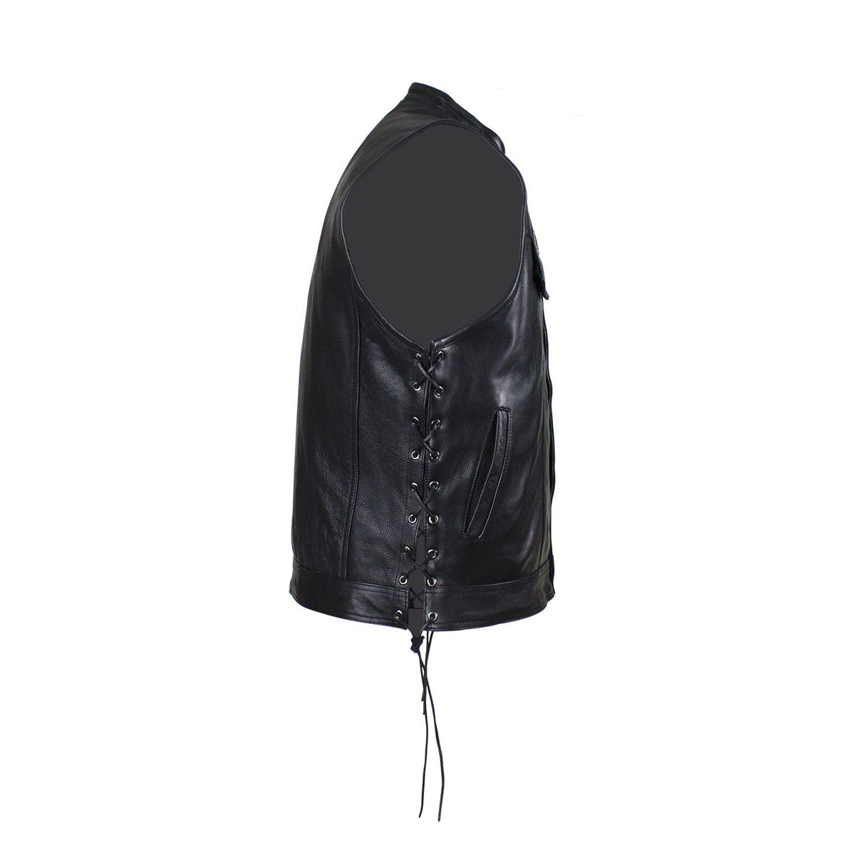 Men's Leather Gun Pocket Vest with Side Laces By Milwaukee Riders