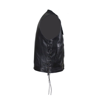 Men's Leather Gun Pocket Vest with Side Laces By Milwaukee Riders