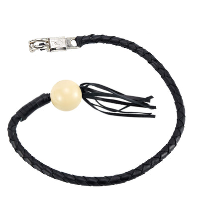 Black Fringed Get Back Whip With White Pool Ball