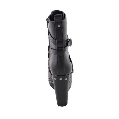Womens Black Triple Strap Boot with Platform Wedge