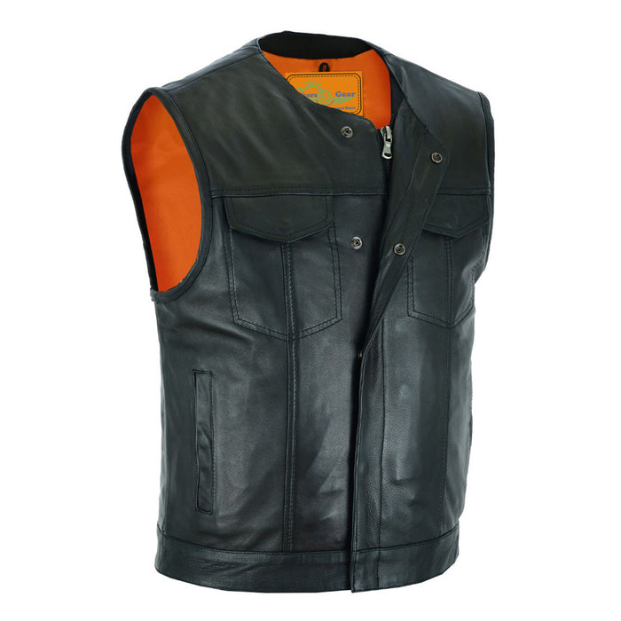 CLUB VEST Gun Pockets, Front Zipper, Concealed Snaps, Premium Naked Cowhide Leather