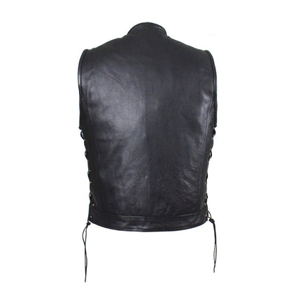 Men's Leather Gun Pocket Vest with Side Laces By Milwaukee Riders