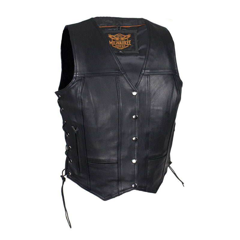 Womens Cowhide Leather Motorcycle Vest With 7 Pockets By Milwaukee Riders