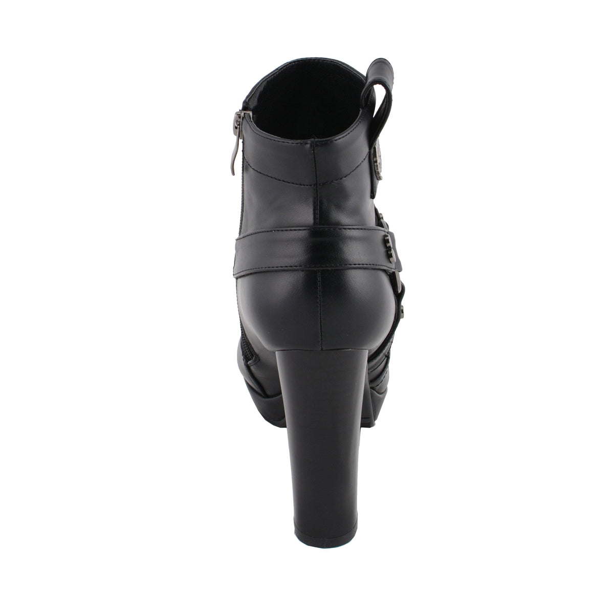 Womens Black Harness Ankle Boot with Block Heel