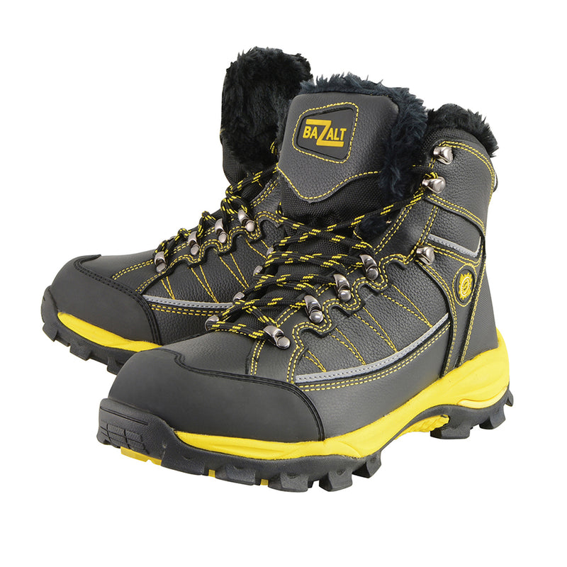 Men’s Black & Yellow Water & Frost Proof Leather Boots w/ Fur Lining
