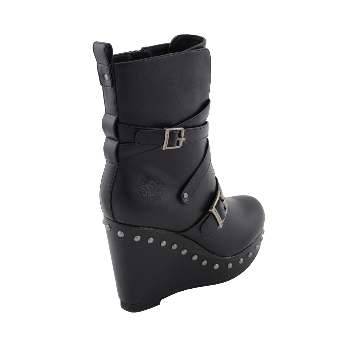 Womens Black Triple Strap Boot with Platform Wedge
