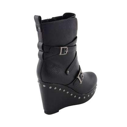 Womens Black Triple Strap Boot with Platform Wedge