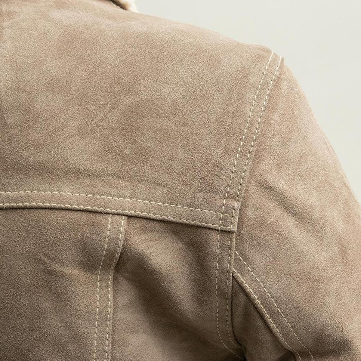 Luke - Men's Faux Shearling Cow Suede Jacket (Taupe)