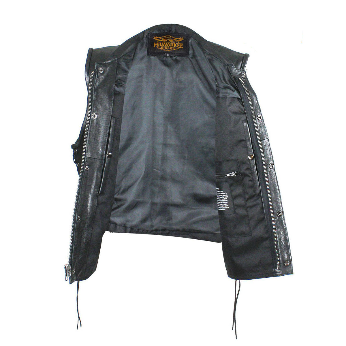 Men's Leather Gun Pocket Vest with Side Laces By Milwaukee Riders