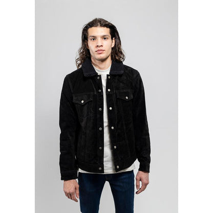 Luke - Men's Faux Shearling Cow Suede Jacket (Black)