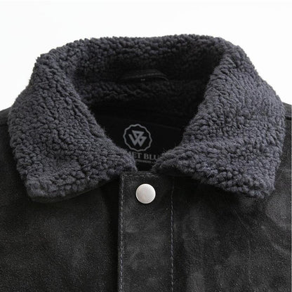 Luke - Men's Faux Shearling Cow Suede Jacket (Black)