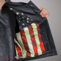 Hot Leathers Vest Vintage Flag Liner Carry Conceal