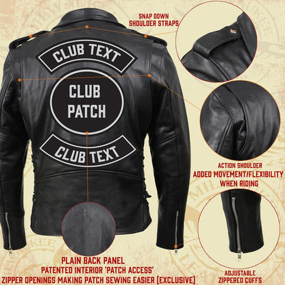 Black Classic Police Motorcycle Jacket for Men Made of Cowhide Leather w/ Side Lacing
