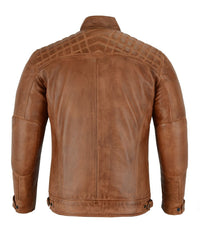 Men's Cafe Racer Waxed Lambskin Austin Brown Motorcycle Leather Jacket