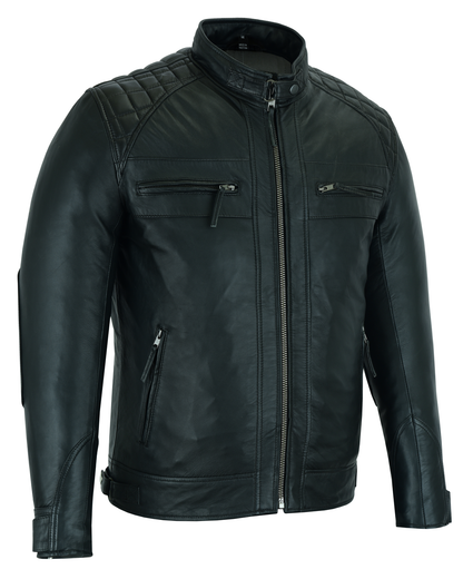 Men's Cafe Racer Gatsby Black Waxed Lambskin Motorcycle Leather Jacket
